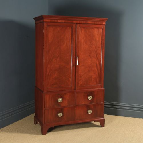Antique English Georgian Figured Mahogany Linen Press Chest Wardrobe (Circa 1800)