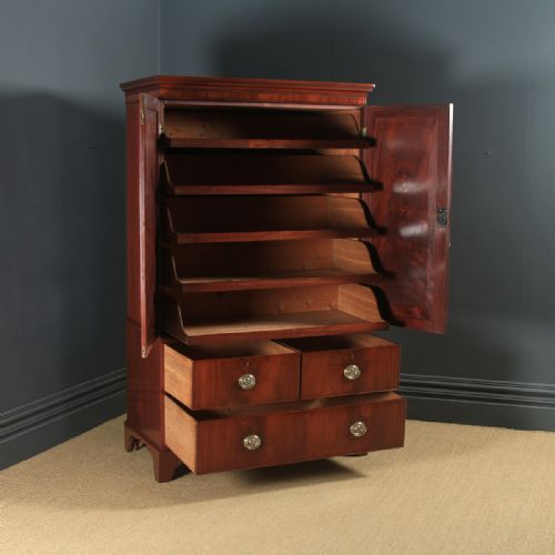 fig 7. Antique English Georgian Figured Mahogany Linen Press Chest Wardrobe (Circa 1800)