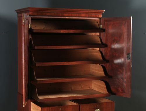 fig 8. Antique English Georgian Figured Mahogany Linen Press Chest Wardrobe (Circa 1800)