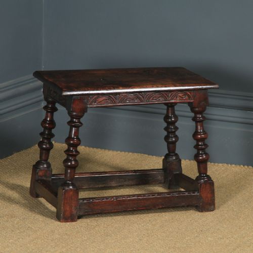 fig 1. Antique English Carolean Style Oak Joint Stool (Circa 1780 - 1800)