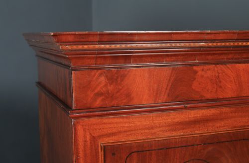 fig 1. Antique English Georgian Regency Figured Mahogany Inlaid Linen Press Chest Wardrobe (Circa 1820)
