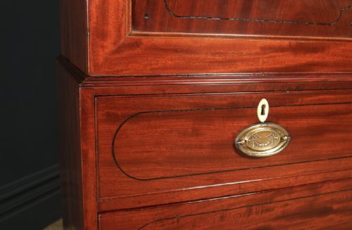 fig 3. Antique English Georgian Regency Figured Mahogany Inlaid Linen Press Chest Wardrobe (Circa 1820)