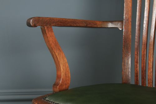 fig 7. Antique English Edwardian Oak & Green Leather Revolving Office Desk Arm Chair (Circa 1910)