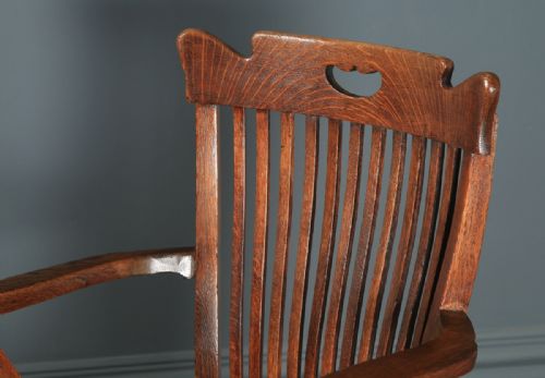 fig 4. Antique English Edwardian Oak & Green Leather Revolving Office Desk Arm Chair (Circa 1910)