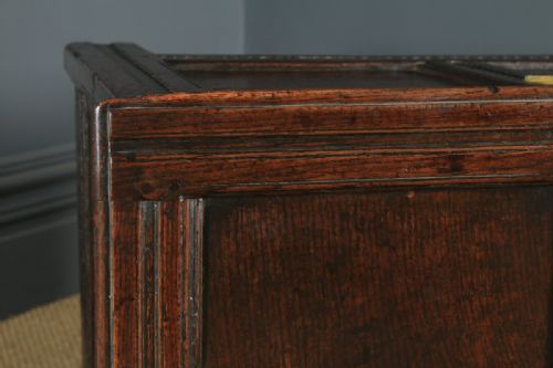 fig 4. Antique English Charles II Oak Carved Twin Panel Coffer Chest Blanket Box Trunk (Circa 1680)