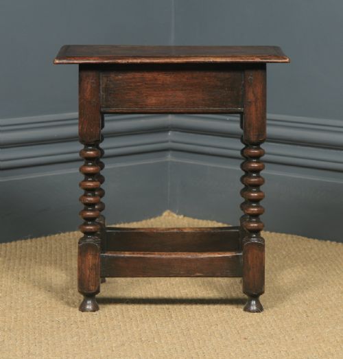 fig 2. Antique English 17th Style Oak Joint Stool (Circa 1910)