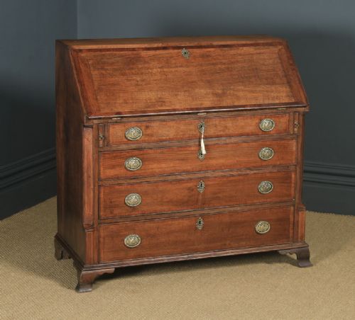 fig 1. Antique English 18th Century Georgian Oak & Mahogany Office Bureau Desk (Circa 1780)