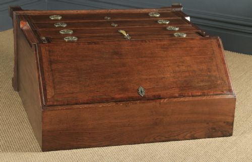 fig 2. Antique English 18th Century Georgian Oak & Mahogany Office Bureau Desk (Circa 1780)