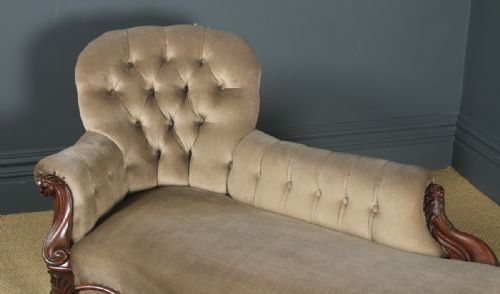 fig 1. Antique English Victorian Rosewood Upholstered Chaise Longue Sofa Couch (Circa 1850)