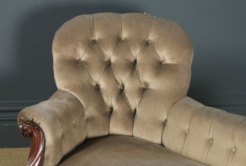 fig 2. Antique English Victorian Rosewood Upholstered Chaise Longue Sofa Couch (Circa 1850)