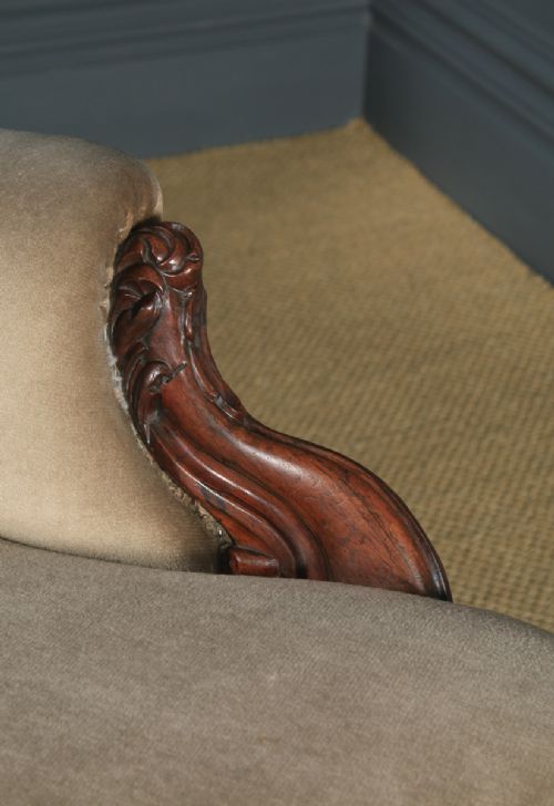 fig 3. Antique English Victorian Rosewood Upholstered Chaise Longue Sofa Couch (Circa 1850)