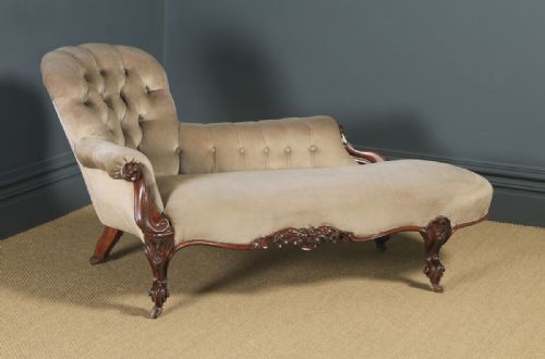 fig 4. Antique English Victorian Rosewood Upholstered Chaise Longue Sofa Couch (Circa 1850)