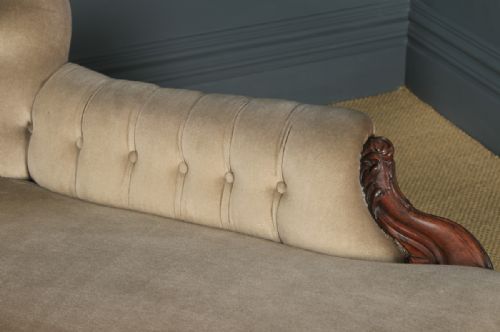 fig 5. Antique English Victorian Rosewood Upholstered Chaise Longue Sofa Couch (Circa 1850)