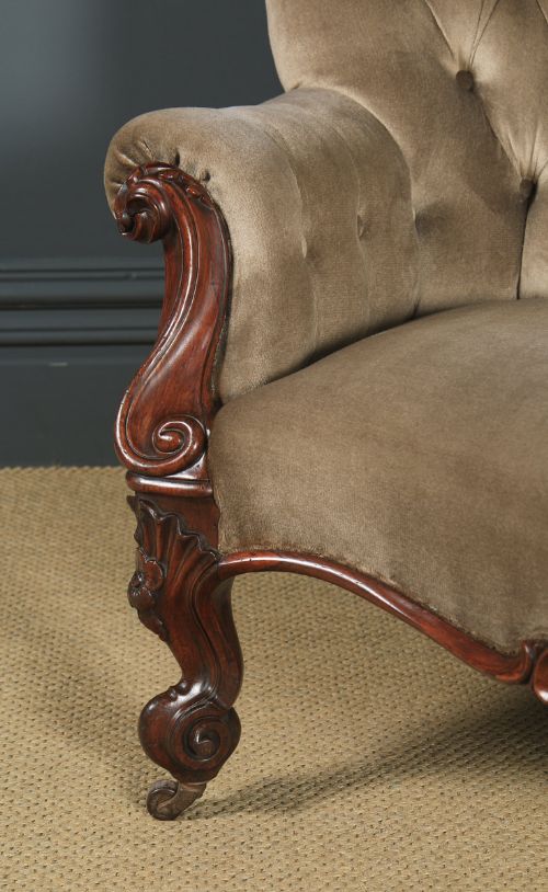 fig 6. Antique English Victorian Rosewood Upholstered Chaise Longue Sofa Couch (Circa 1850)