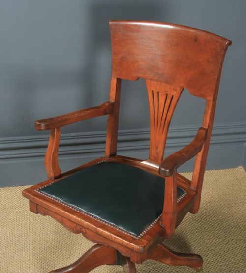 fig 4. Antique English Edwardian Art Nouveau Ash & Birch Revolving Office Desk Arm Chair (Circa 1910)