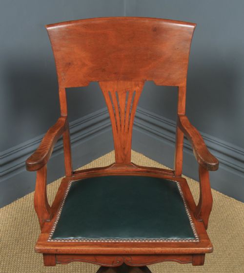 fig 5. Antique English Edwardian Art Nouveau Ash & Birch Revolving Office Desk Arm Chair (Circa 1910)