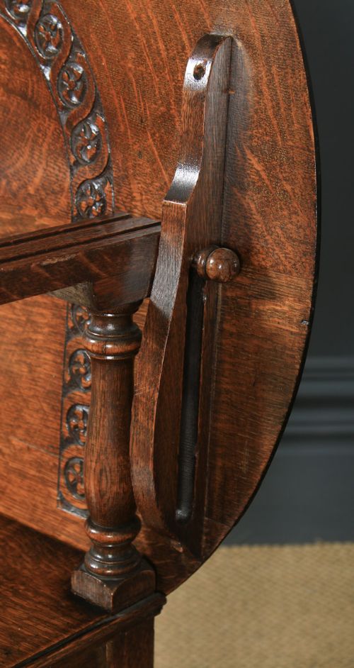 fig 7. Antique English George V Carved Oak Monks Seat Arm Chair Table (Circa 1910)