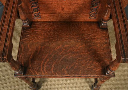 fig 8. Antique English George V Carved Oak Monks Seat Arm Chair Table (Circa 1910)