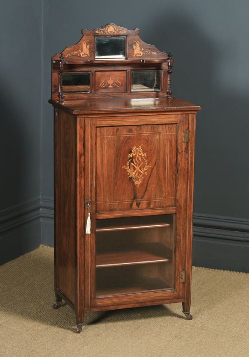 Antique English Edwardian Rosewood Inlaid Sheet Music Display Cabinet (Circa 1910)
