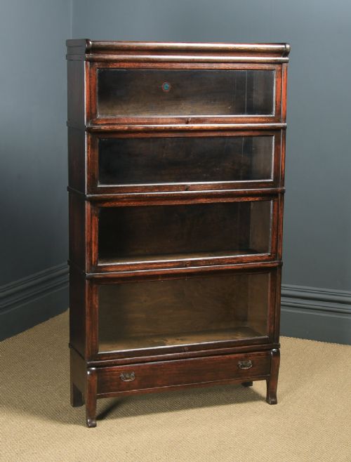fig 1. Antique English George V Globe Wernicke Oak Four Tier Glazed Waterfall Bookcase (Circa 1920)