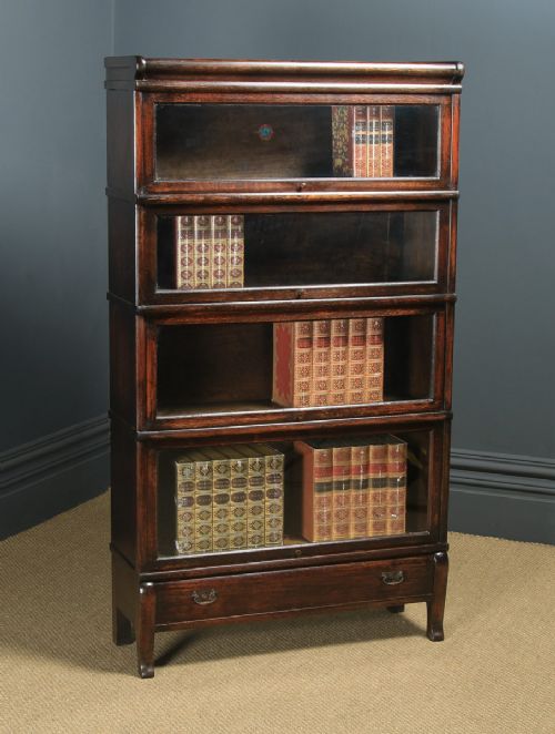Antique English George V Globe Wernicke Oak Four Tier Glazed Waterfall Bookcase (Circa 1920)