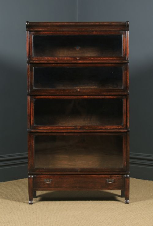fig 2. Antique English George V Globe Wernicke Oak Four Tier Glazed Waterfall Bookcase (Circa 1920)