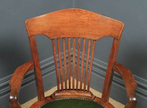 fig 5. Antique English Edwardian Oak & Green Leather Revolving Office Desk Arm Chair (Circa 1910)