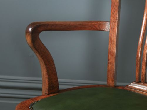 fig 7. Antique English Edwardian Oak & Green Leather Revolving Office Desk Arm Chair (Circa 1910)