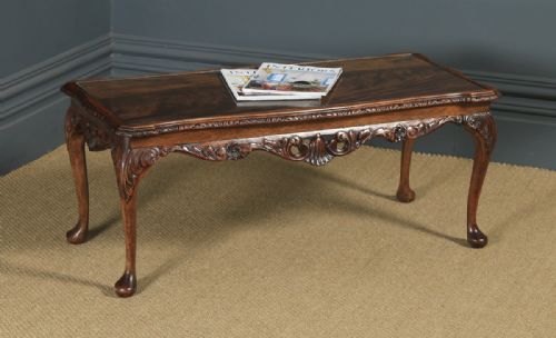 Antique English Queen Anne Style Flame Mahogany & Glass Coffee Table (Circa 1930)