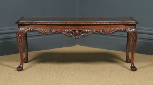 fig 2. Antique English Queen Anne Style Flame Mahogany & Glass Coffee Table (Circa 1930)