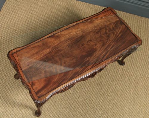 fig 4. Antique English Queen Anne Style Flame Mahogany & Glass Coffee Table (Circa 1930)