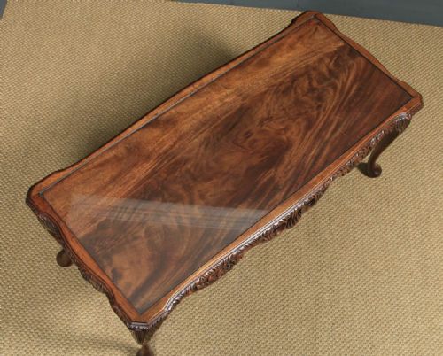 fig 3. Antique English Queen Anne Style Flame Mahogany & Glass Coffee Table (Circa 1930)