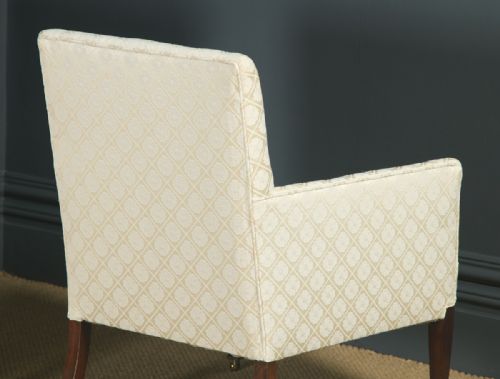 fig 4. Antique English Pair of Edwardian Sheraton Style Upholstered Mahogany Inlaid Armchairs (Circa 1901)