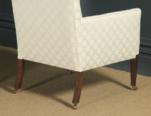 fig 5. Antique English Pair of Edwardian Sheraton Style Upholstered Mahogany Inlaid Armchairs (Circa 1901)