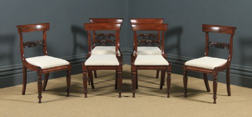Antique English William IV Set of Six 6 Mahogany Bar Back Dining Chairs (Circa 1830)
