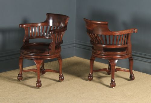 fig 1. Pair of Antique English Victorian Mahogany Revolving Office Desk Arm Chairs (Circa 1880)