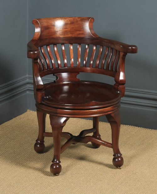 fig 6. Pair of Antique English Victorian Mahogany Revolving Office Desk Arm Chairs (Circa 1880)