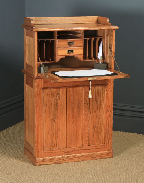 Antique English Edwardian Oak Bureau Pedestal Office Desk (Circa 1910)