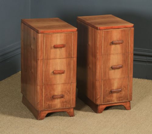 fig 1. Antique Pair of English Art Deco Figured Walnut Bedside Tables (Circa 1935)