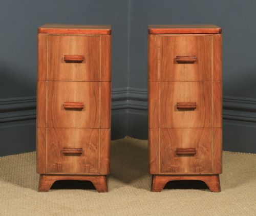 fig 2. Antique Pair of English Art Deco Figured Walnut Bedside Tables (Circa 1935)