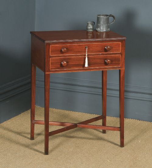 Antique English Georgian Regency Mahogany Inlaid Work Lamp Side Table (Circa 1820)