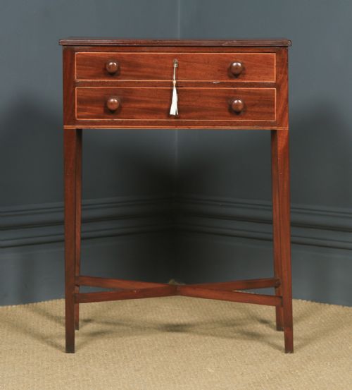 fig 1. Antique English Georgian Regency Mahogany Inlaid Work Lamp Side Table (Circa 1820)
