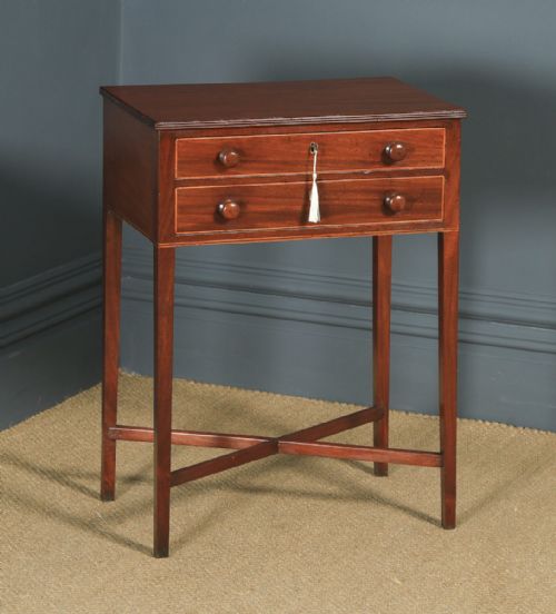 fig 2. Antique English Georgian Regency Mahogany Inlaid Work Lamp Side Table (Circa 1820)