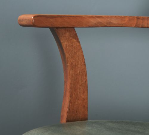 fig 6. Antique English Edwardian Oak & Pale Green Leather Revolving Office Desk Arm Chair (Circa 1910)