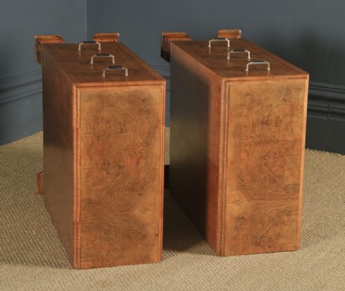 fig 3. Antique Pair of English Art Deco Figured Walnut Bedside Chest Tables (Circa 1930)