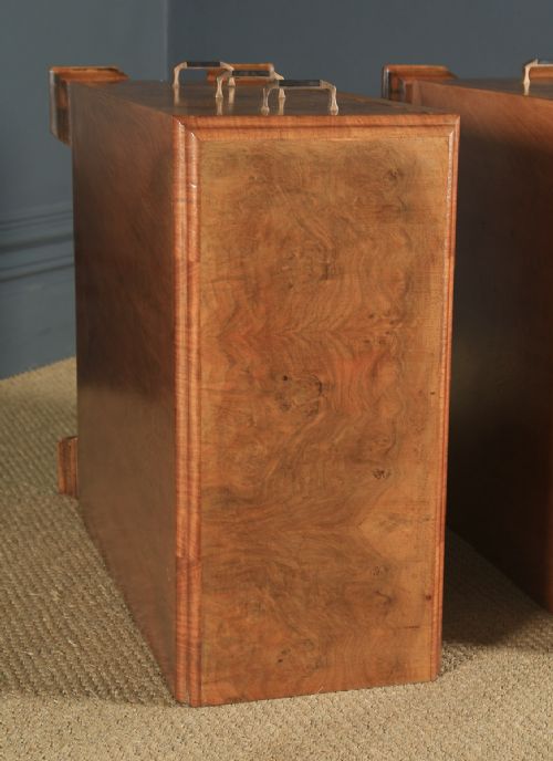 fig 4. Antique Pair of English Art Deco Figured Walnut Bedside Chest Tables (Circa 1930)