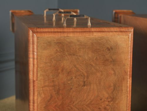 fig 5. Antique Pair of English Art Deco Figured Walnut Bedside Chest Tables (Circa 1930)