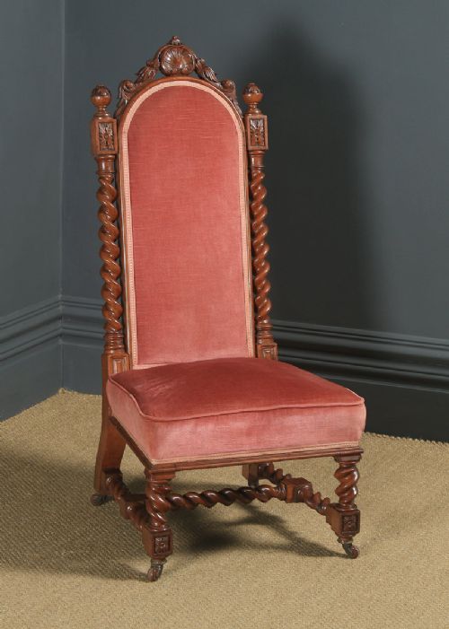 Antique English Victorian Gothic Oak Upholstered Occasional / Nursing / Bedroom Chair (Circa 1870)