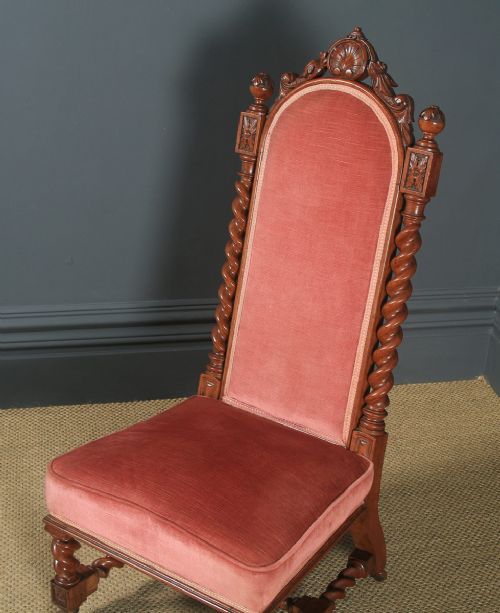 fig 1. Antique English Victorian Gothic Oak Upholstered Occasional / Nursing / Bedroom Chair (Circa 1870)
