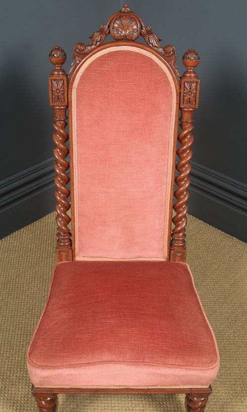 fig 2. Antique English Victorian Gothic Oak Upholstered Occasional / Nursing / Bedroom Chair (Circa 1870)